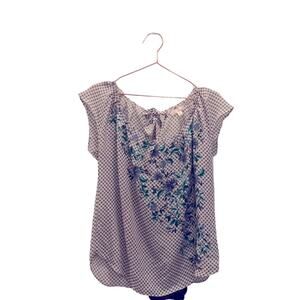LC Lauren Conrad Women's Blue Gingham and Floral Print Flowy Top size medium